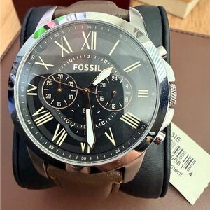 Fossil Men's Black and Brown Chronograph Watch